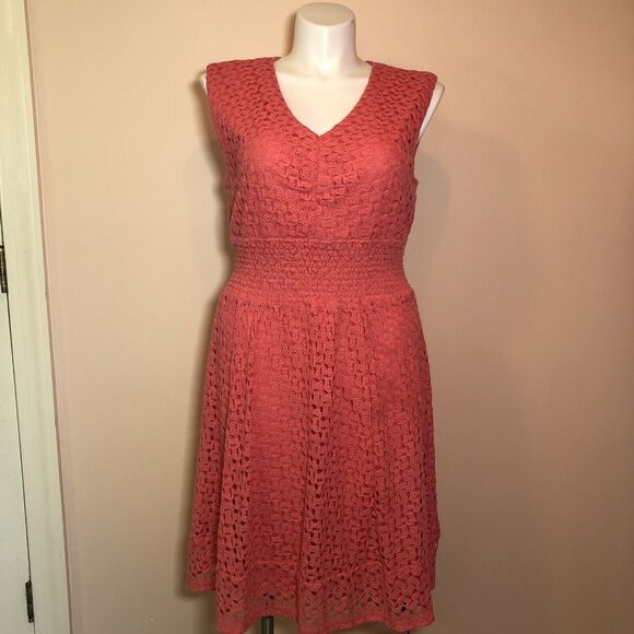 Rabbit Rabbit Rabbit Pink Sleeveless Midi Dress XL V Neck Stretch Cottage Lined - Picture 1 of 7
